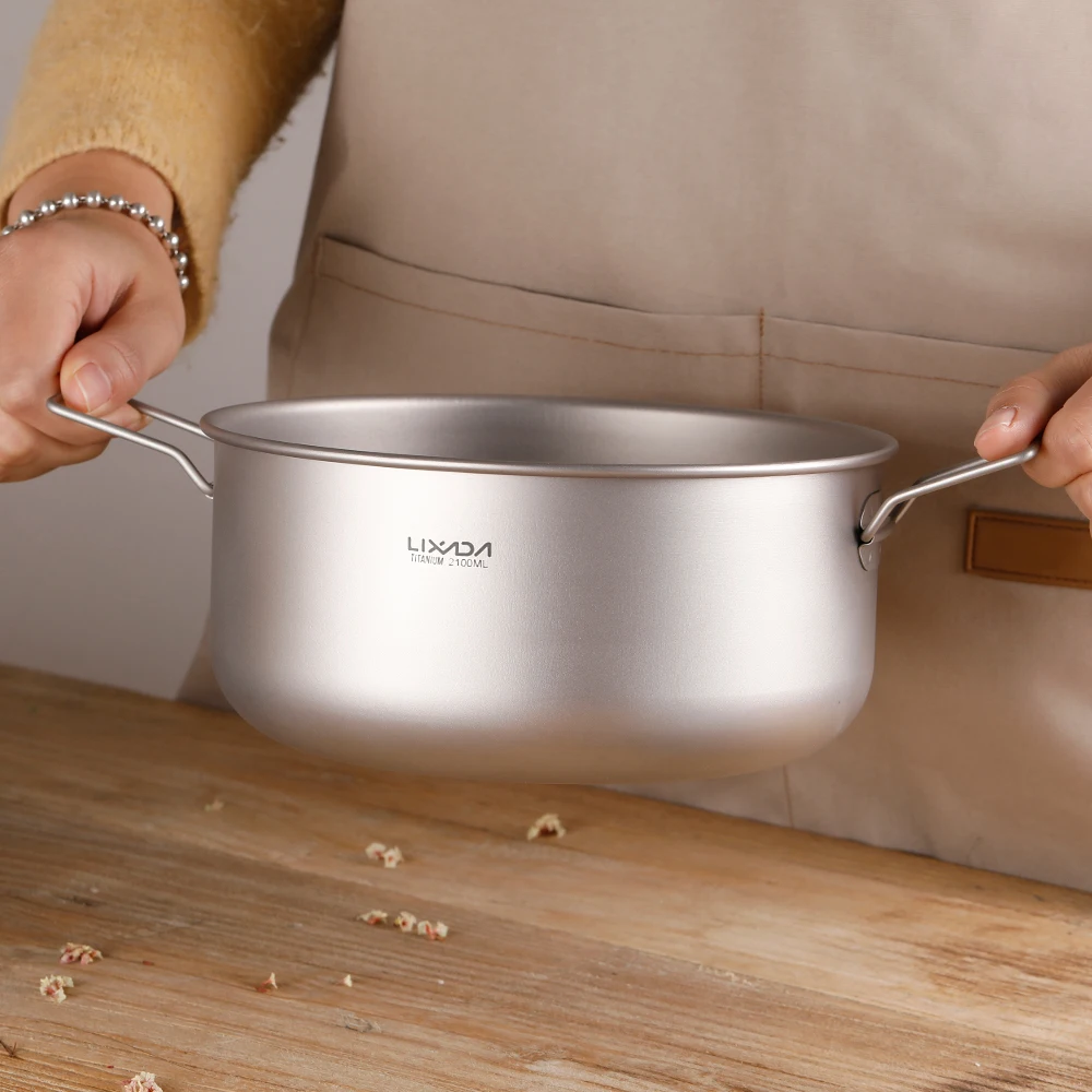 

Lixada 2100ml Camping Titanium Soup Pot Pan Bakery Saucepan Home Kitchen Stockpot Outdoor Camping Backpacking Titanium Cookware