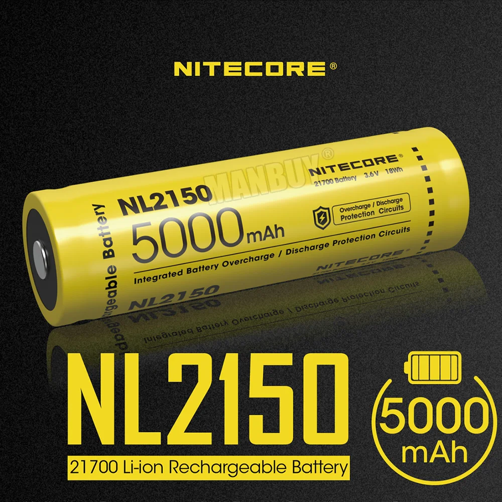 1 шт. NITECORE 21700 Батарея 3 6 V ионно-литиевая Перезаряжаемые батарея 18Wh 8A 5000 мА/ч NL2150
