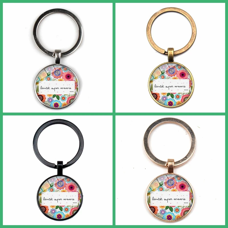 

NEW Super Mamie Pendant Keychain Funny Letters Quote Cartoon Print Crystal Glass Bevel Key Ring Grandmother Family Gift Souvenir