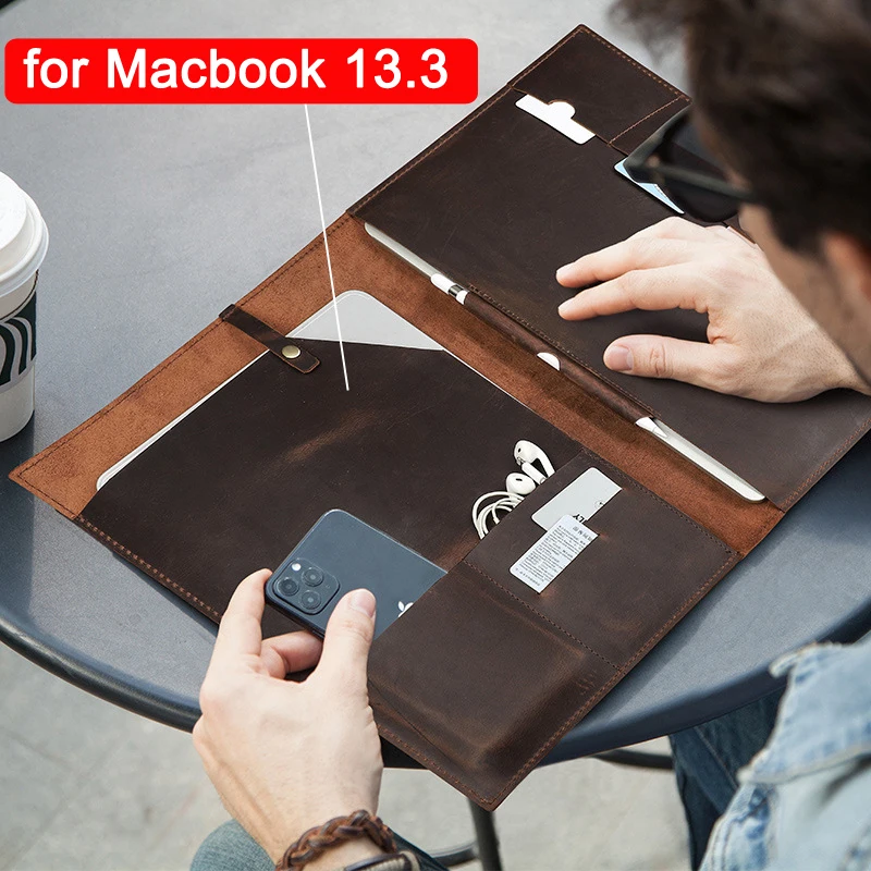 Mac Pro 13 Case  for Apple Macbook Air 13.3 inch Tablet Pouch Cowhide Leather Sleeve Card Holder Case Bags Binder Notebook Pack