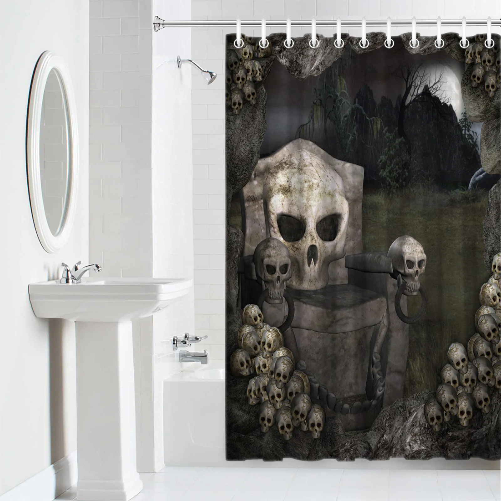 Forest Skull Stone Chair Shower Curtain Home Bath Decorative Waterproof Polyester Fabric Bathroom | Дом и сад
