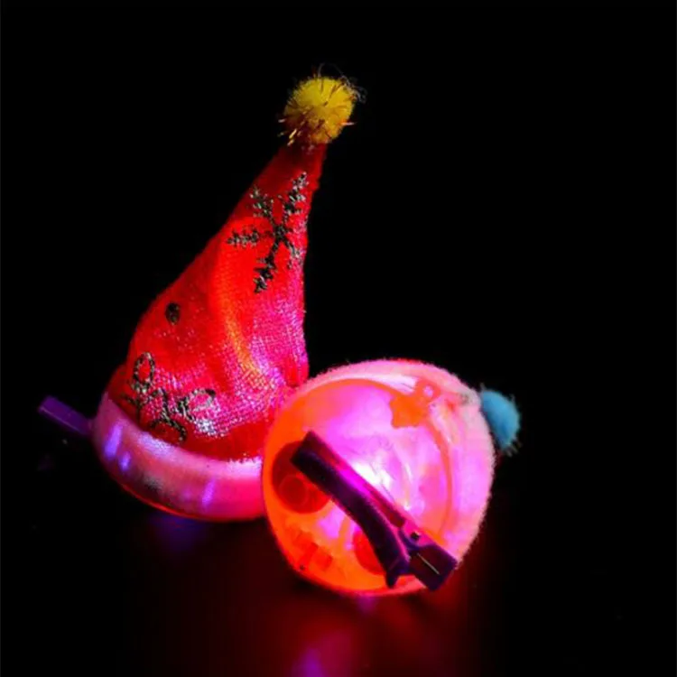 

Cute Lighting Christmas Hat LED Hairpins Flashing Hair Clips Kids Girls Hair Accessories Xmas Party Supplies