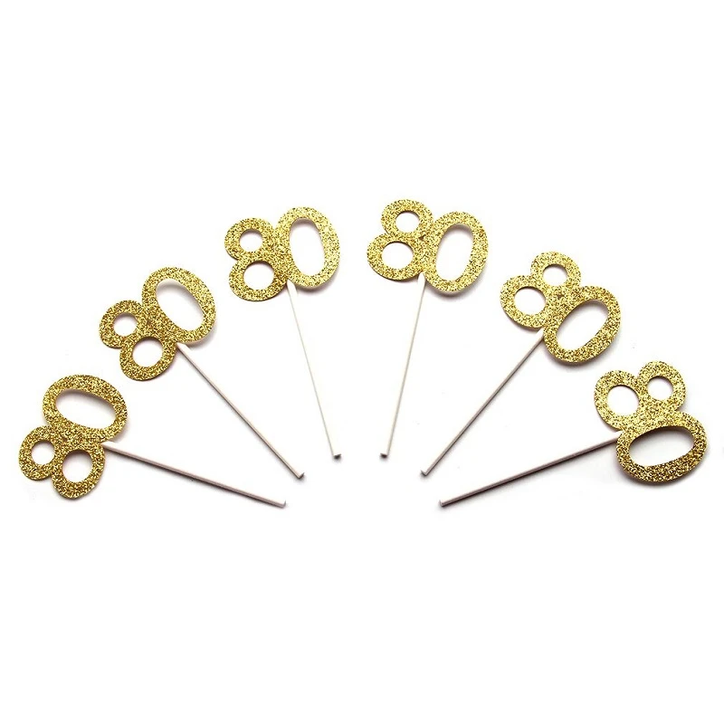 gold 80 12 шт. номер 30 40 50 60 для капкейка-30th 40th 50th 60th празднование Дня Рождения вечерние поставки торт фигурки жениха и невесты; дропшиппинг - Цвет: gold 80