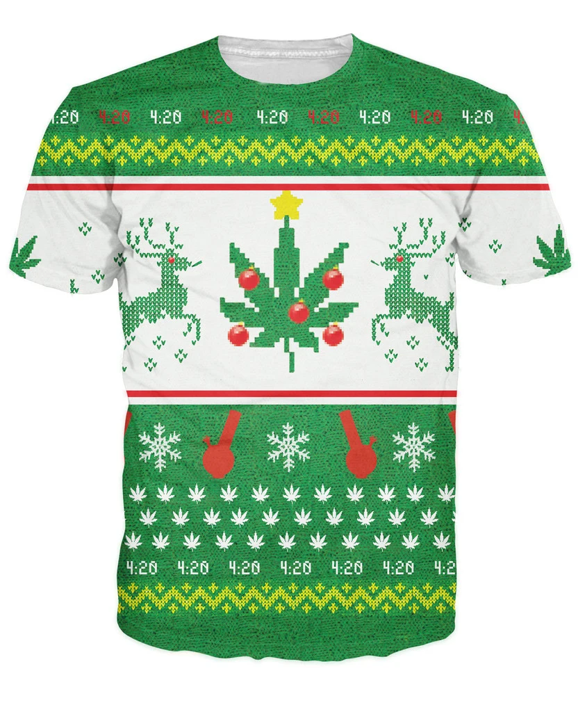 Футболка с надписью &quotMerry Christmas&quot рисунком бонгс и листьев для женщин мужчин