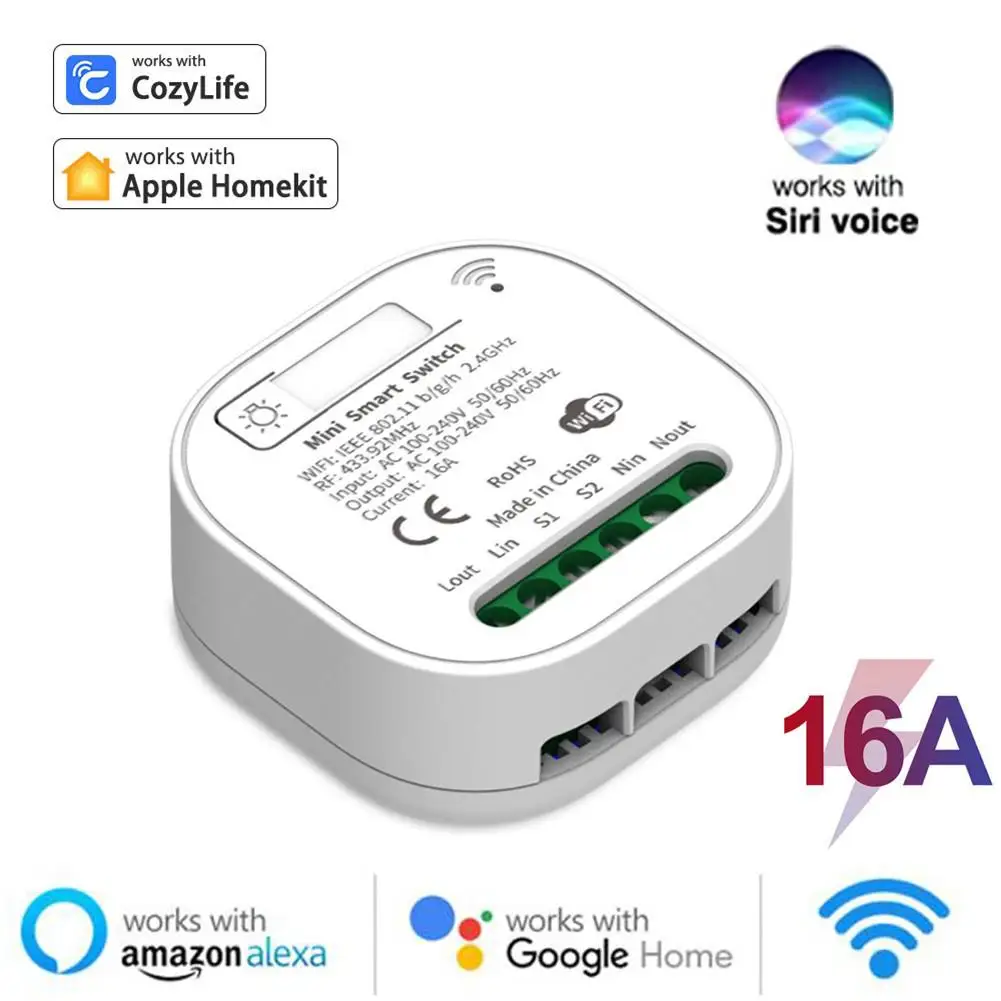 Homekit WiFi 16A Smart Light Switch RF433 2-way Cozylife App Home Automation Works With Siri Alexa Google | Электроника