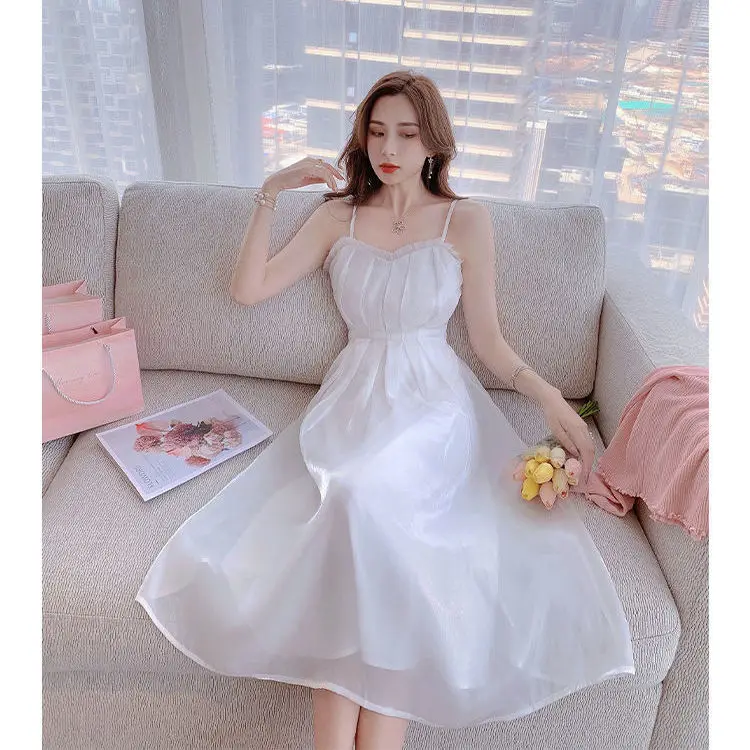 Платье женское летнее из пряжи с подтяжками Белый сарафан лунным светом в стиле