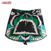 tangada women vintage floral shorts bow strethy waist pockets female retro casual shorts pantalones 5z265