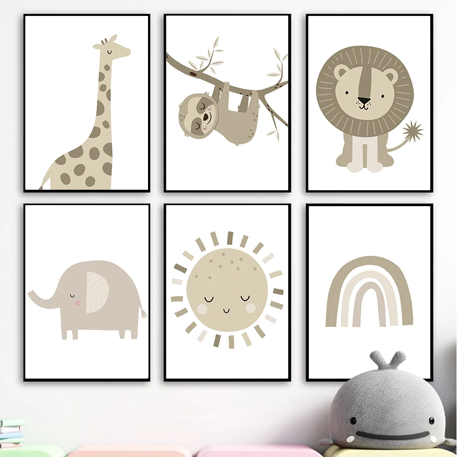 

Boho Giraffe Koala Lion Elephant Sun Rainbow Wall Art Canvas Painting Nordic Posters And Prints Wall Pictures Kids Room Decor