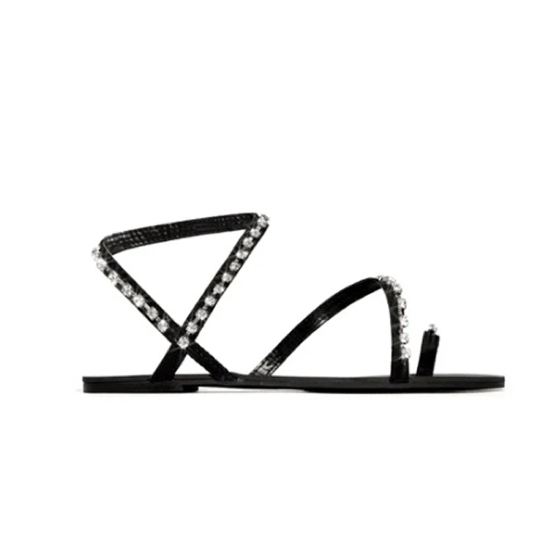 2020 женские летние сандалии на плоской подошве Римские ручной работы Стразы