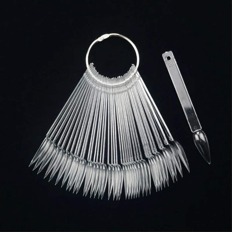 40Pcs Fashion Stiletto Nail Art Tips Stick Display Fan Ring Clear DIY Nail Polish Gel Decoration Display Accessories Tool