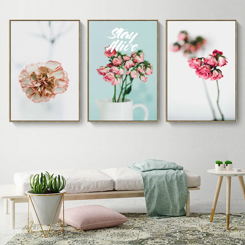

Nordic Rose Carnation Living Room Painting Core Hotel Canvas Wall Art Apartment Frameless Decorative Painting decor aesthetic