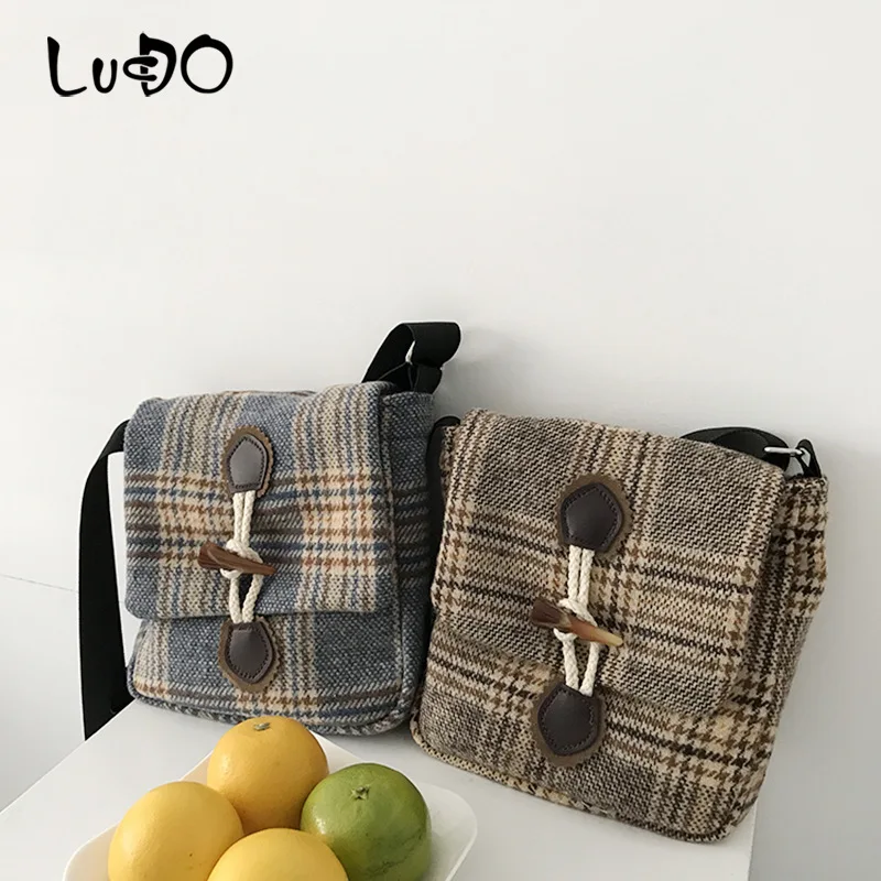 Женская маленькая шерстяная Холщовая Сумка в шотландскую клетку винтажная