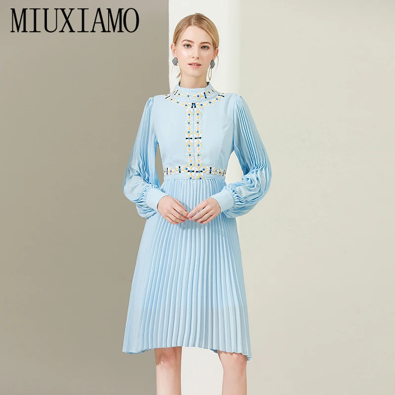MIUXIMAO высокое качество 2020 весеннее и летнее платье с цветочной вышивкой длинным