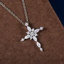 Hot Luxury Women Cross Pendent Necklaces Shiny Cubic Zirconia Fine Girl Gifts Stylish Female Silver Color Necklace Jewelry