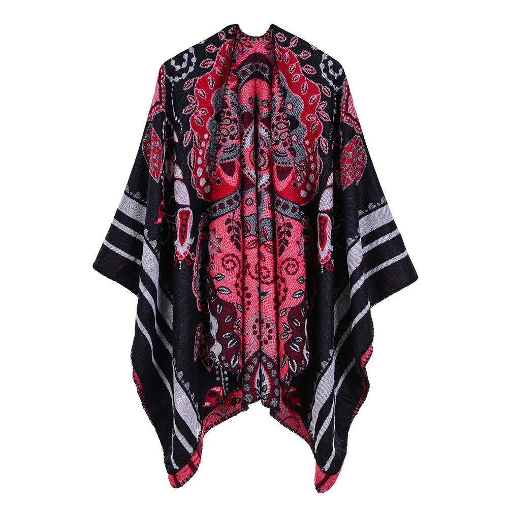 

winter Poncho and Cape women print floral scarf Warm cloak National Wind Fork shawl imitation cashmere Pashmina Wraps mujer 2019