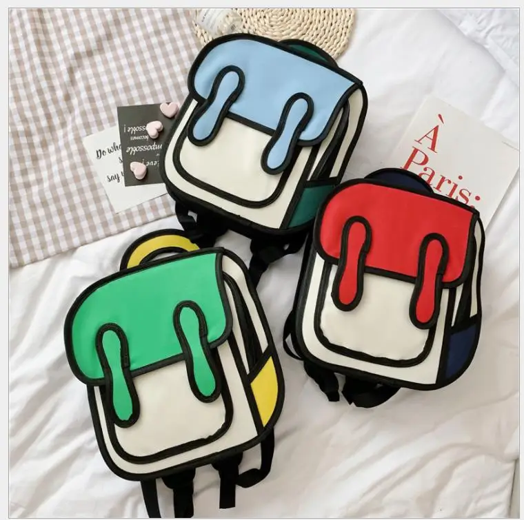 Модные милые студенческие сумки Детский рюкзак 3D прыжок стиль 2D рисунок