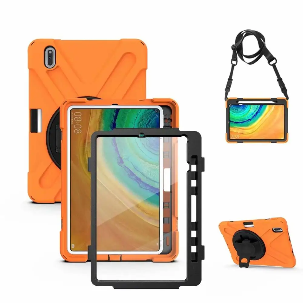 

Чехол для планшета Huawei Matepad Pro 360, безопасный для детей, вращающийся на 10,8 градусов, Силиконовый противоударный чехол с подставкой, ремешком на руку и ремешком на шею