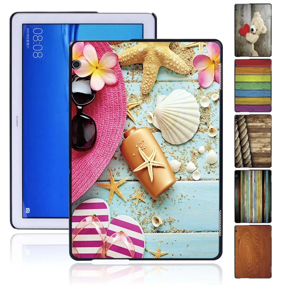 

Твердый чехол для планшета серии Wood для Huawei MediaPad T5 10, 10,1 дюйма, Высококачественная прочная пластиковая задняя крышка + стилус