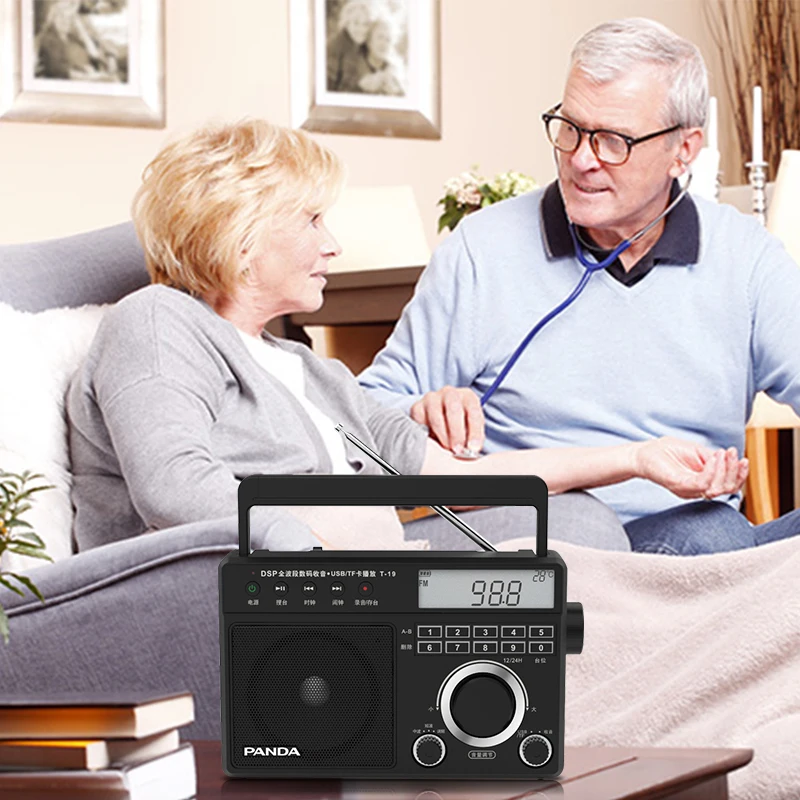 Портативный ретро-радиоприемник AM FM SW DSP с часами ЖК-термометром USB флеш-карта TF