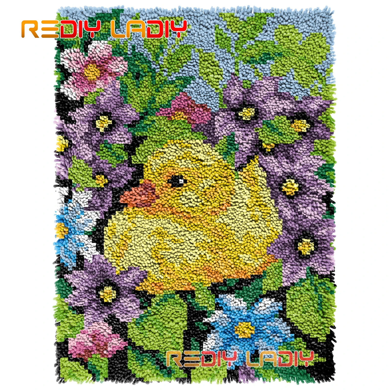 

Latch Hook Rug Yellow Duckling DIY Carpet Rug Kits Thick Yarn Cross Stitch Hand Knotted Floor Mat Crocheted Lush Cushion Crafts