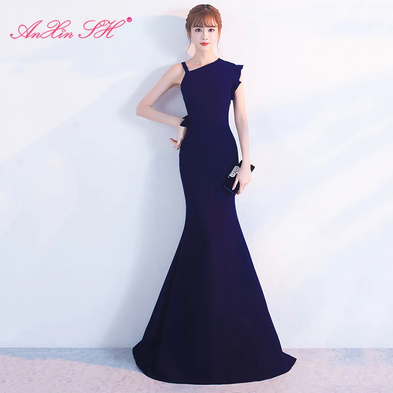

Женское атласное платье-Русалка AnXin SH, винтажное темно-синее вечернее платье с оборками, красное, черное, белое платье без рукавов, 1016