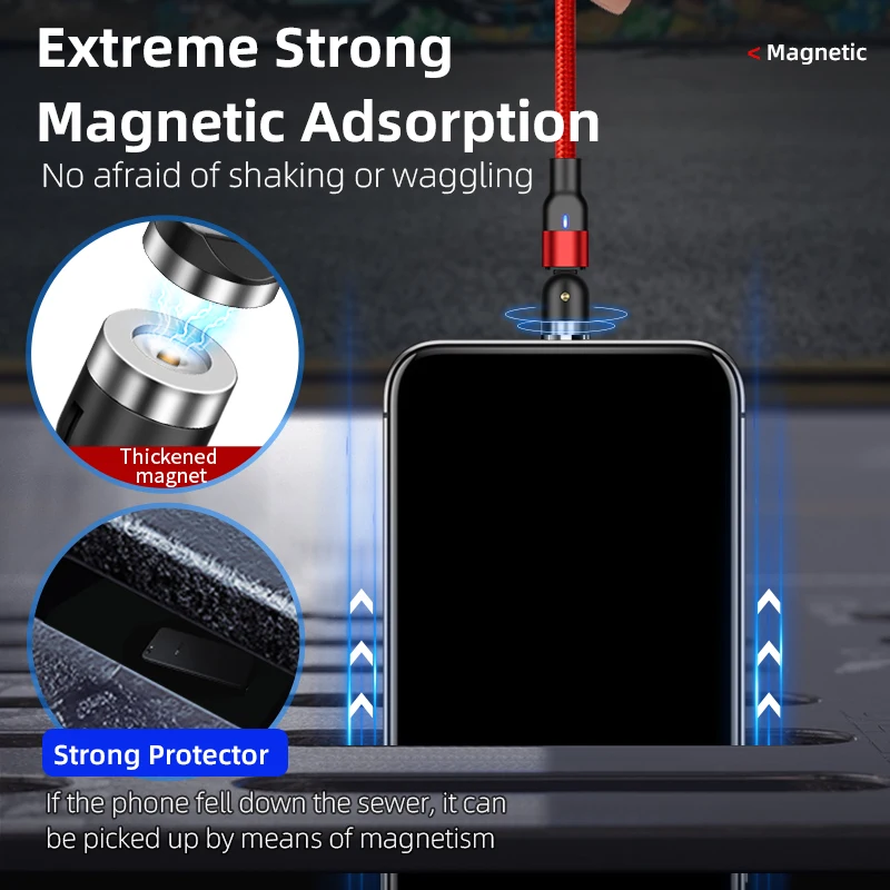 Магнитный зарядный кабель 540 градусов Micro USB Тип C для быстрой зарядки iPhone Samsung Android
