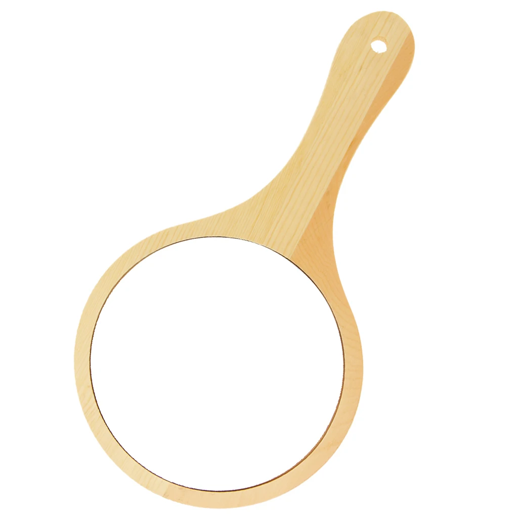 Portable Round Wooden Handheld Compact Makeup Vanity Hand Mirror with Hanging Hole for Bathroom Bedroom | Красота и здоровье