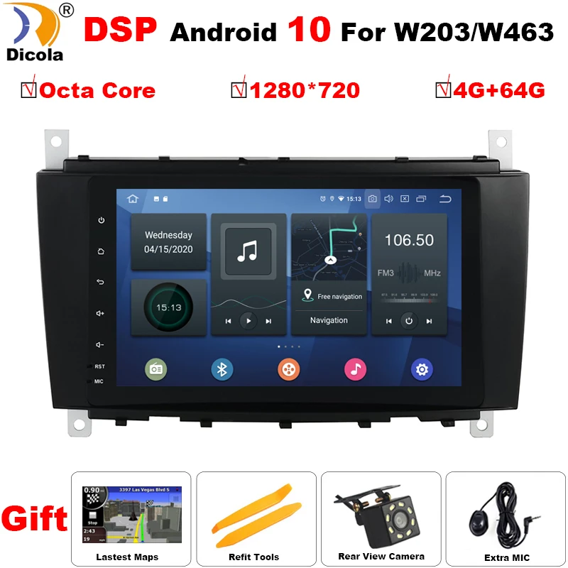 

8" 1280*720 Android 10 2 Din IPS Car DVD Player For Mercedes Benz C-Class W203 2004-2007 CLC W203 2008-2010 W209 GPS Navigation