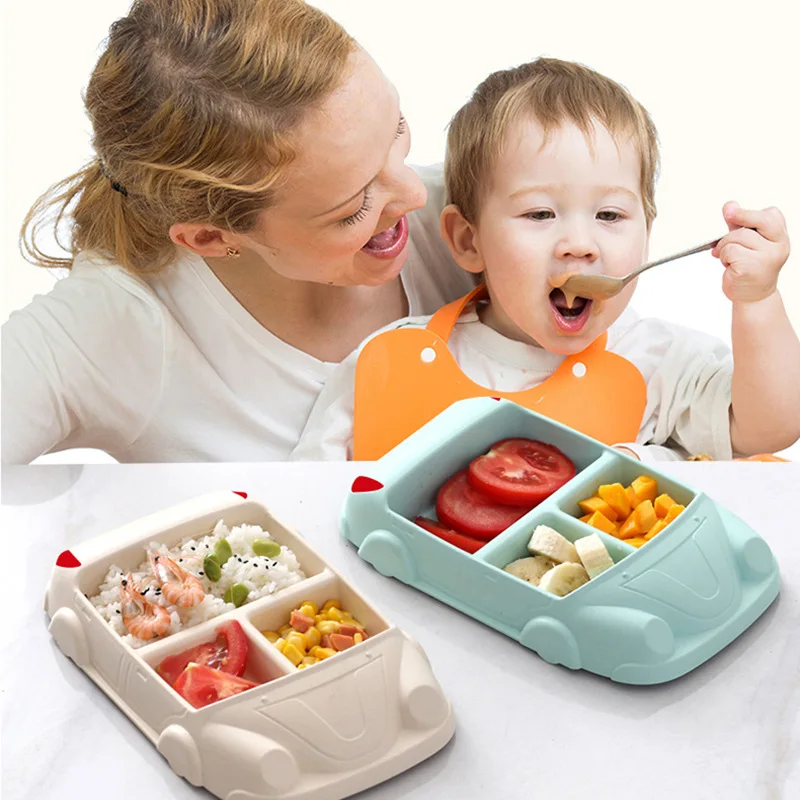 

Baby Dishes For Feeding Infant Bamboo Fiber Training Dishes Baby Feeding Sets Children Tableware Car Shape Bowl Plates For Kid