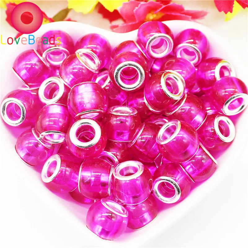 

10 Pcs Color Glass Round Large Hole Silver Plated Spacer Beads Charms fit Pandora Bracelet Necklace for Women Jewelry