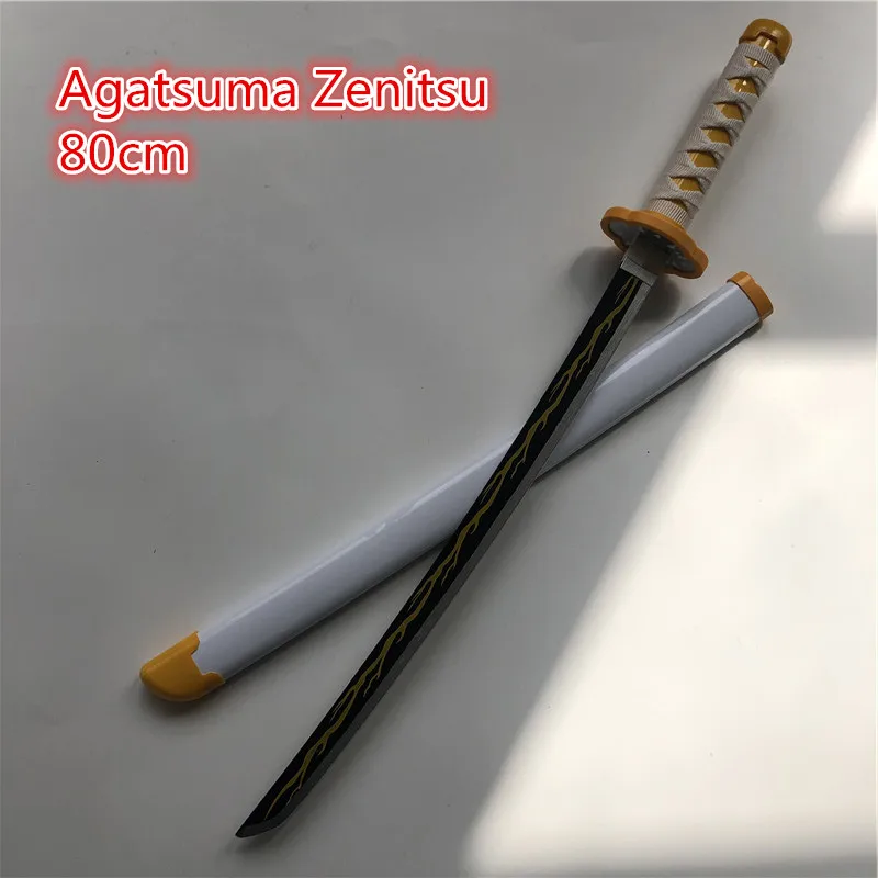 

80cm Kimetsu no Yaiba Sword Weapon Demon Slayer Agatsuma Zenitsu Cosplay Sword 1:1 Anime Ninja Knife wood toy