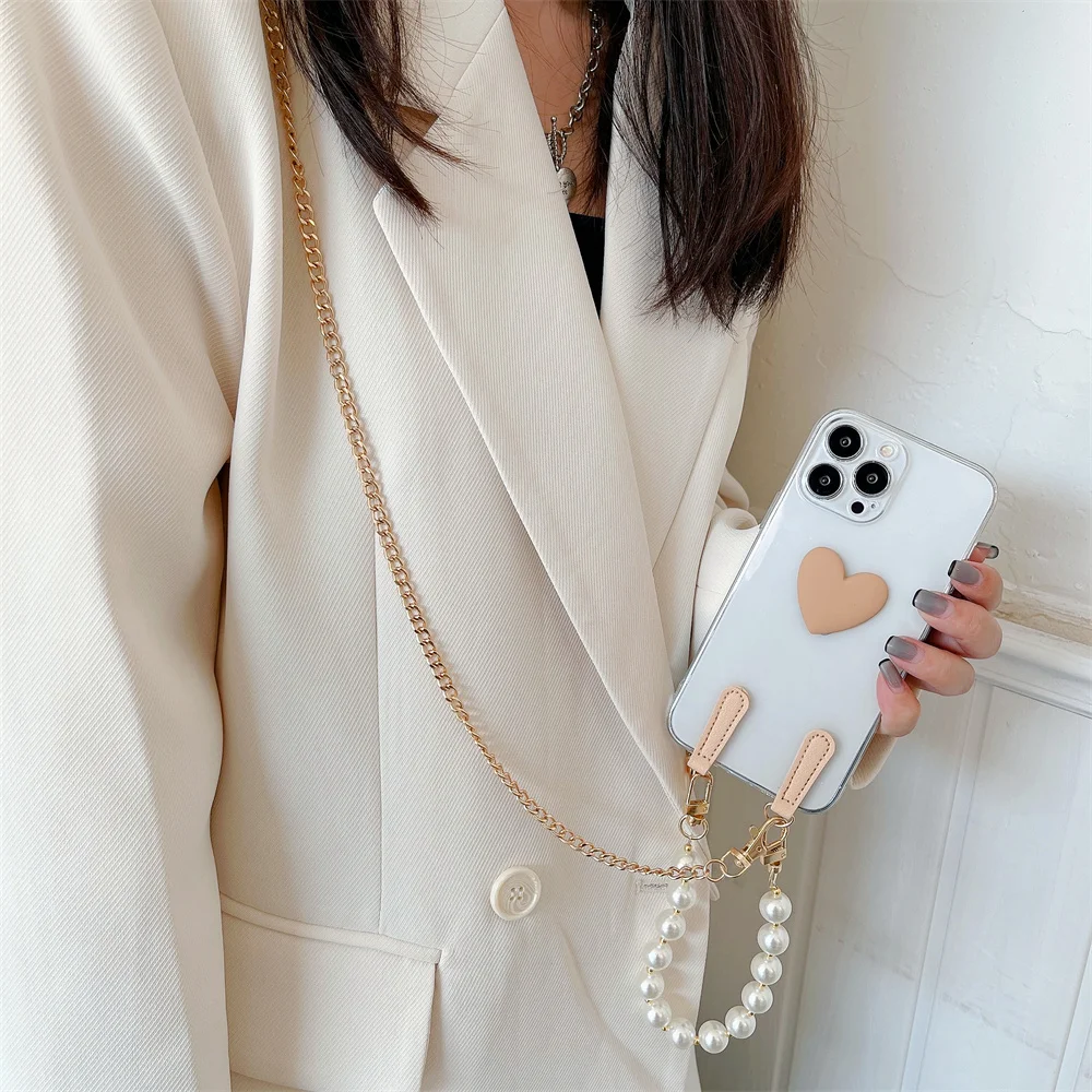 

Korean Pearl Bracelets Chain Case with Lanyard Aesthetic Luxury Case for iphone iPhone 11 12 13 Pro Max XR X XS 7 8 plus Cover