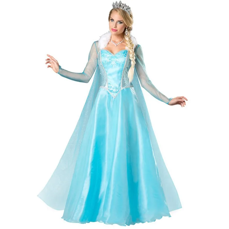 Halloween Adult Elsa Queen Fantasia Cosplay Costume Carnival Party Fairy Tale Princess Women Fancy Dress for Animation Role Play |