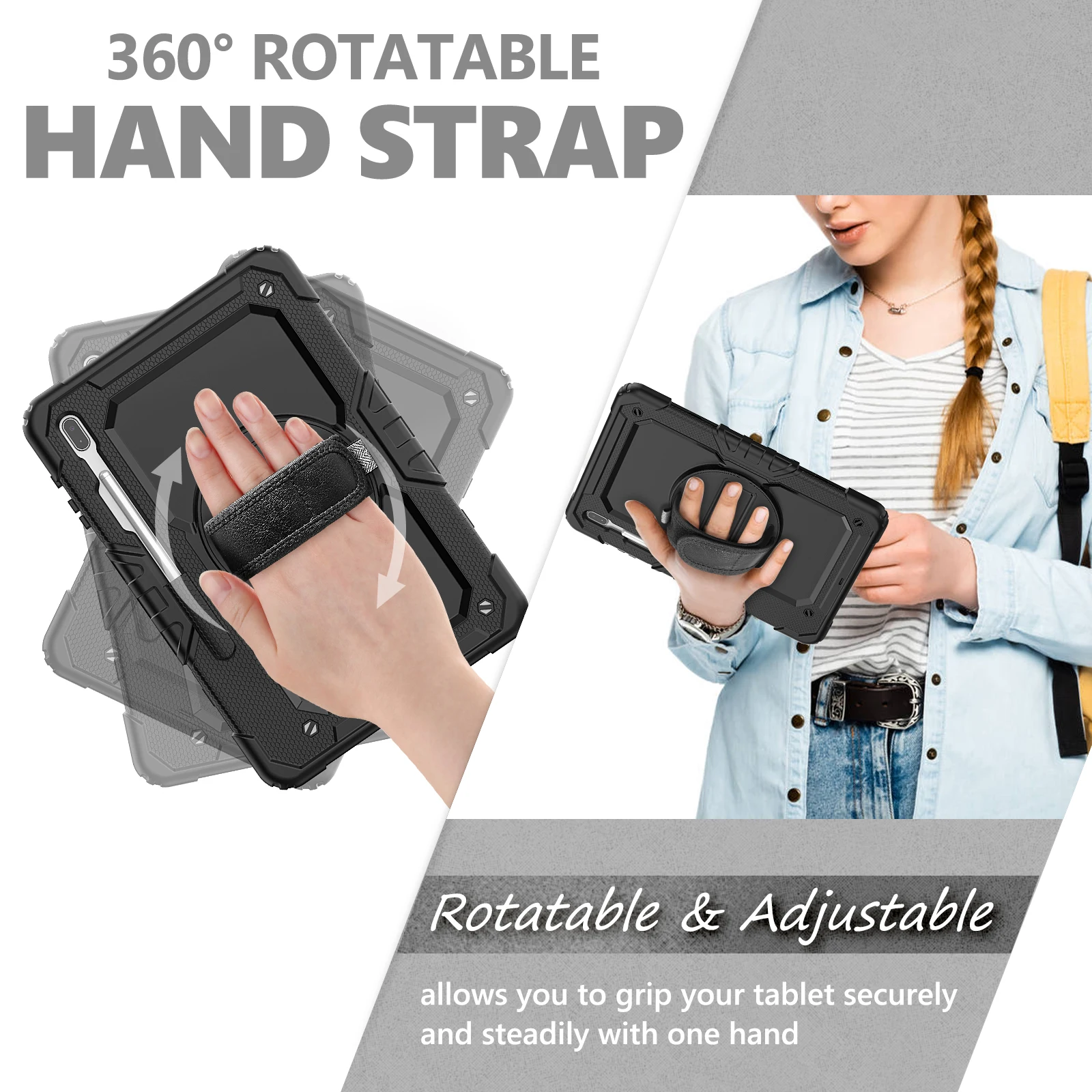 kids case for samsug galaxy tab s7 fe 12 4 sm t730 t736 with s pen holder screen protector 360 degree swivel kickstand cover free global shipping