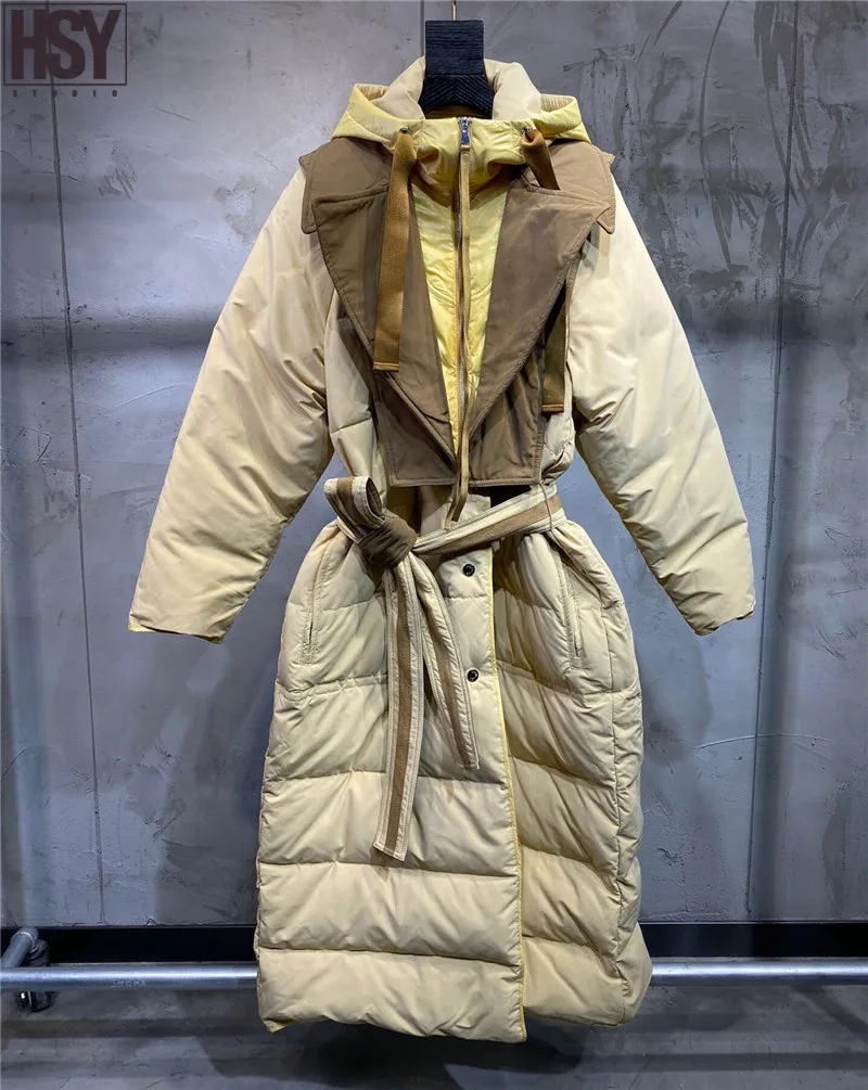 【HSY】2019 зима новый женский съемный на молнии с капюшоном шаль Пояс Талия стеганый