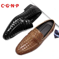 c%c2%b7g%c2%b7n%c2%b7p luxury 100 real leather woven pattern loafers men casual shoes handmade summer slip on dress shoes wedding shoe