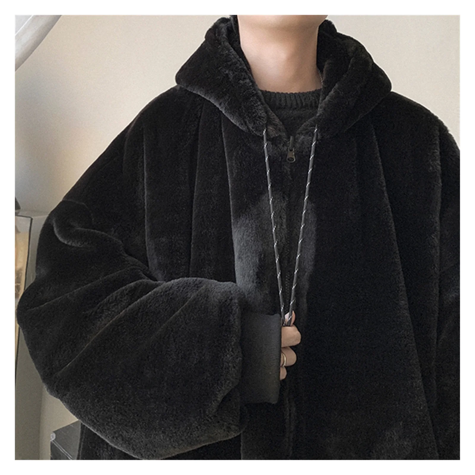

2021NEW Winter Oversized Black Warm Thick Parka with Fur Inside Hood Long Sleeve Korean Fashion Men 2021 Reversible Fur Coat