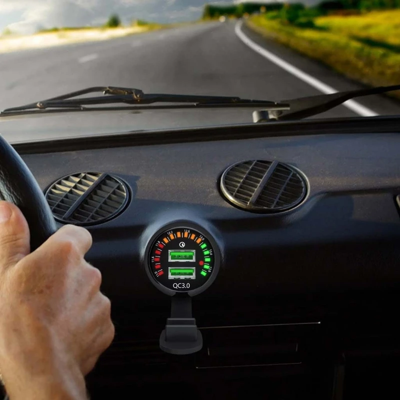 

12V Dual QC3.0 USB Car Fast Charger Socket LED Voltmeter for Marine Boat 203B