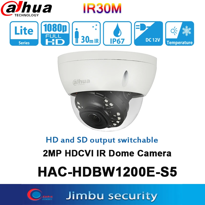 

Dahua 2MP HDCVI Camera HAC-HDBW1200E-S5 IR30M IP67 IK10 DC12V Max 30fps@1080P HD and SD output switchable caméra de surveillance