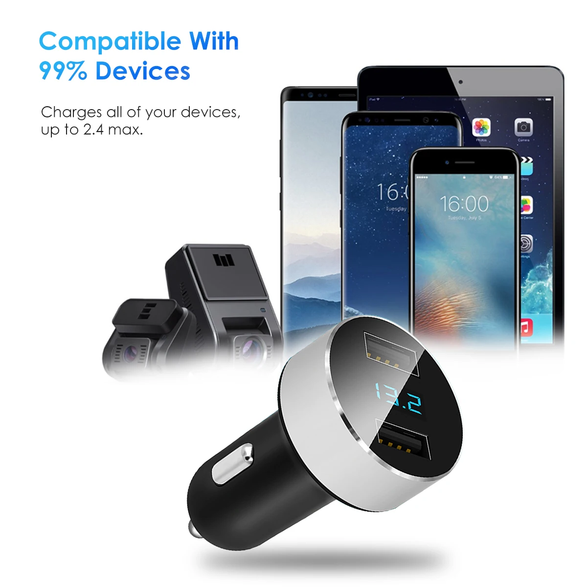 

Car charger 3.1A High-Speed Dual USB Car Charger With Display Screen For Phone/Tablet PC/GPS DC 12-24V