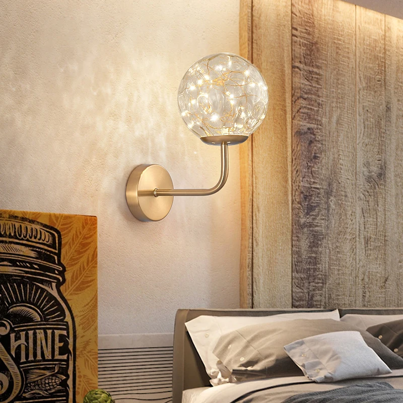 

Современный настенный абажур в скандинавском стиле со стеклянными шариками светильник, бра для спальни, прикроватного столика, коридора, к...