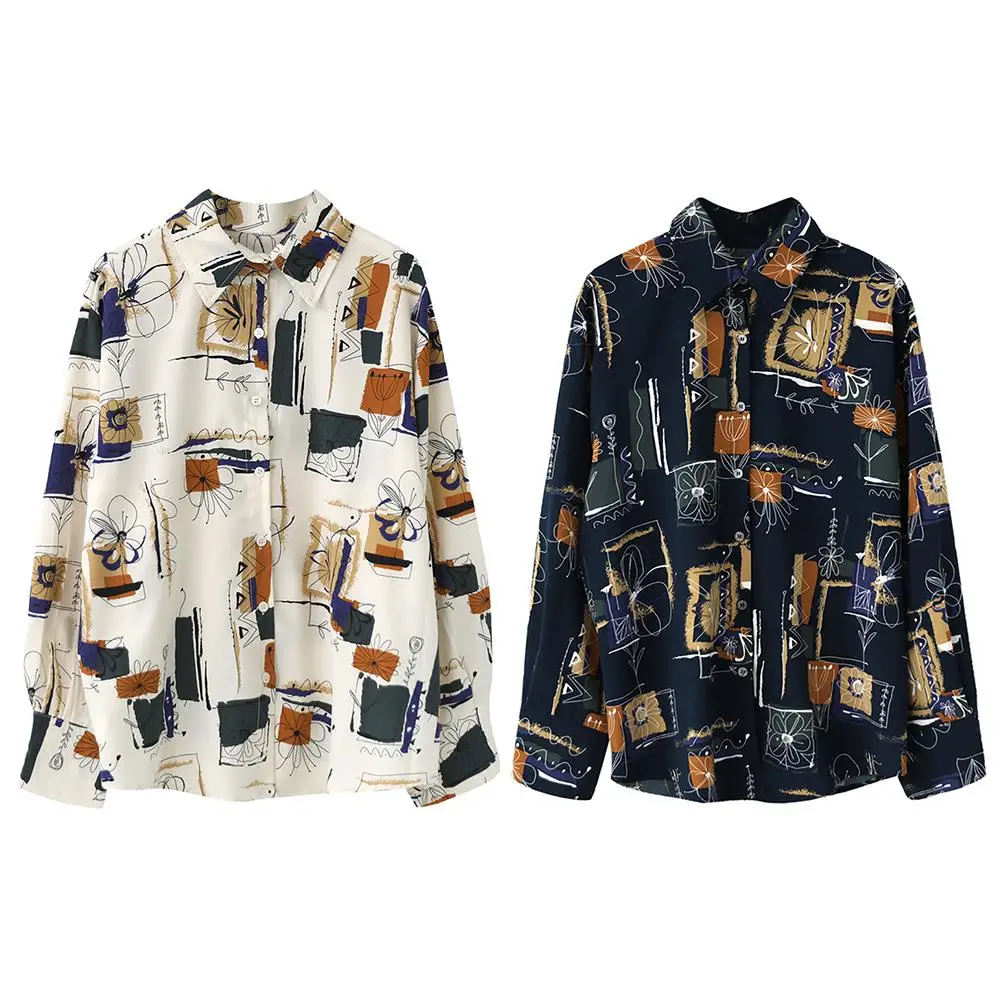 Модные женские блузки Тонкая блузка рубашки с принтом 2021 Весна Длинные рукава