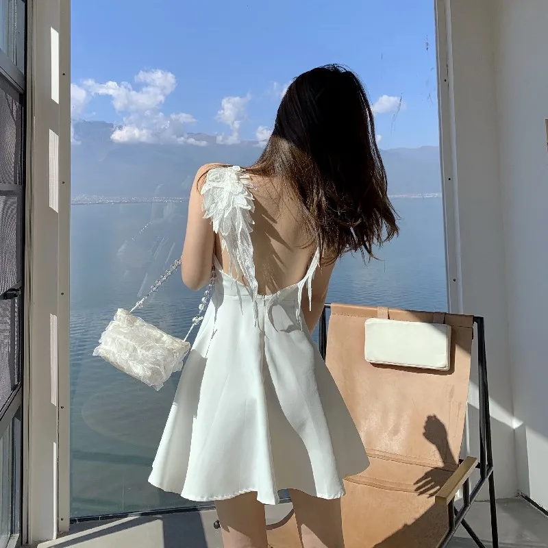 

New fashion sexy halter beach dress with wings suspenders seaside vacation night dress