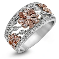 huitan gorgeous hollow flower deign women ring wedding dancing party delicate rings micro paved shine cz stone trendy jewelry
