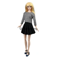 black houndstooth plaid shirt 16 bjd doll clothes for barbie clothes top pleated skirt outfits 30cm dolls accessories toys gift