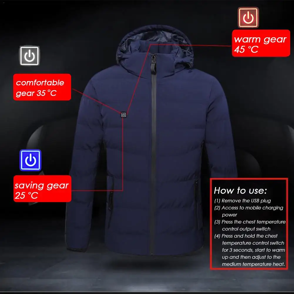 Интеллектуальная одежда с подогревом USB перезаряжаемая теплая куртка пуховик