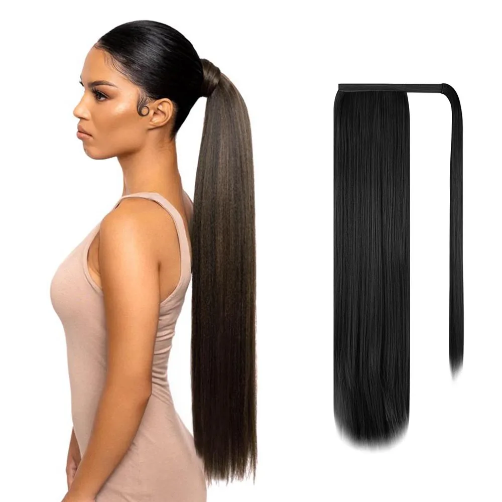 YR Synthetic Long Straight Wrap Around Clip In Ponytail Hair Extension Heat Resistant Synthetic Pony Tail Fake Hair Daily Wear  - buy with discount