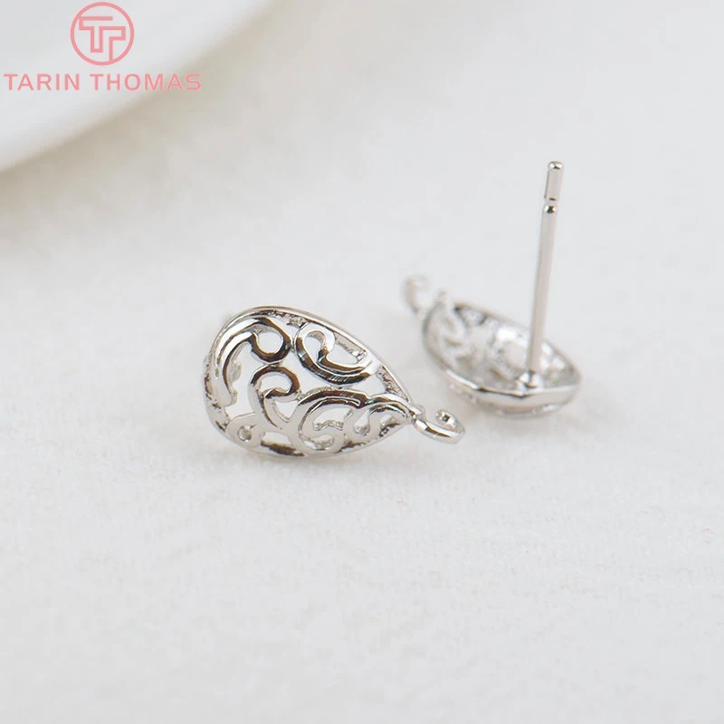 6 шт. латунные серьги-гвоздики в форме капли 13 х14 мм