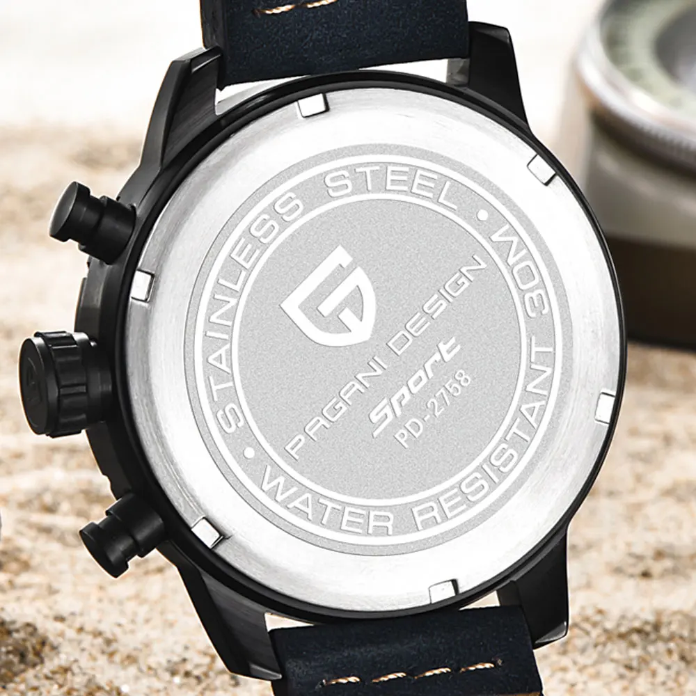 Мужские часы Pagani дизайнерские кварцевые с синим циферблатом 46 мм хронографом и