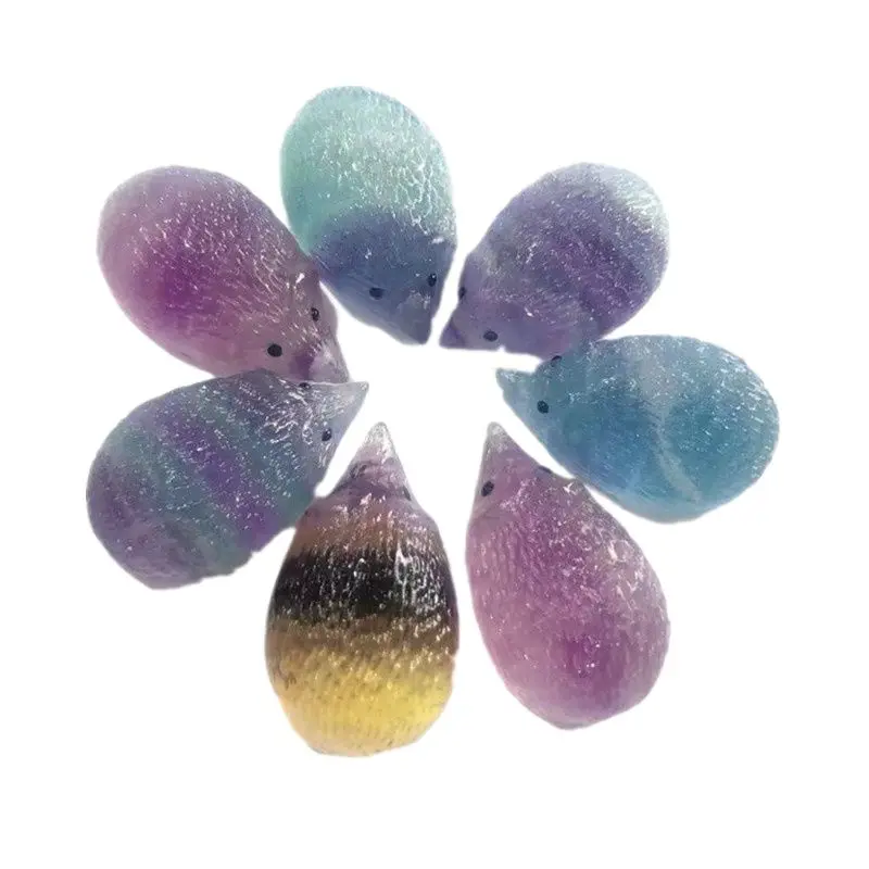 

Natural Fluorite stone handmade cute animal Hedgehog crystal ornaments gift